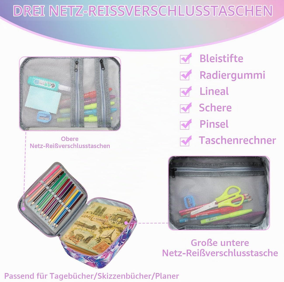 VASCHY Grosse Federmäppchen, Multi Fächer Mäppchen Organizer 72 Stück Etui Schule Federmappe Federta