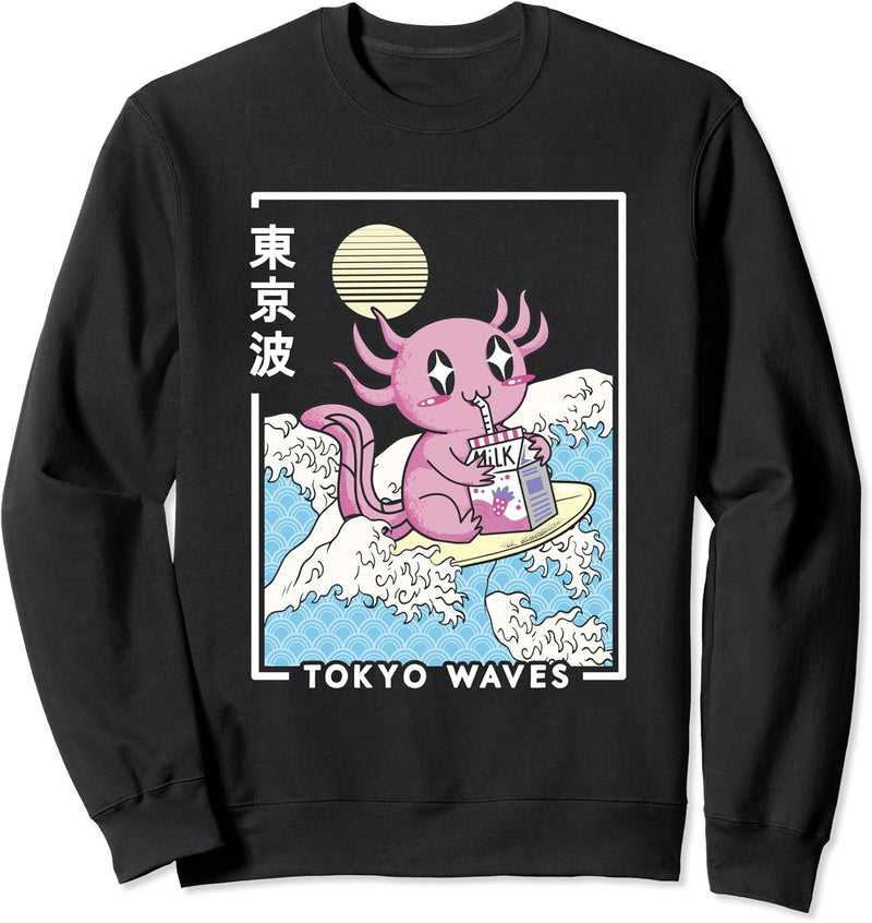 Axolotl Erdbeermilch Japanische Wellen Kinder Kawaii Ästhetik Sweatshirt