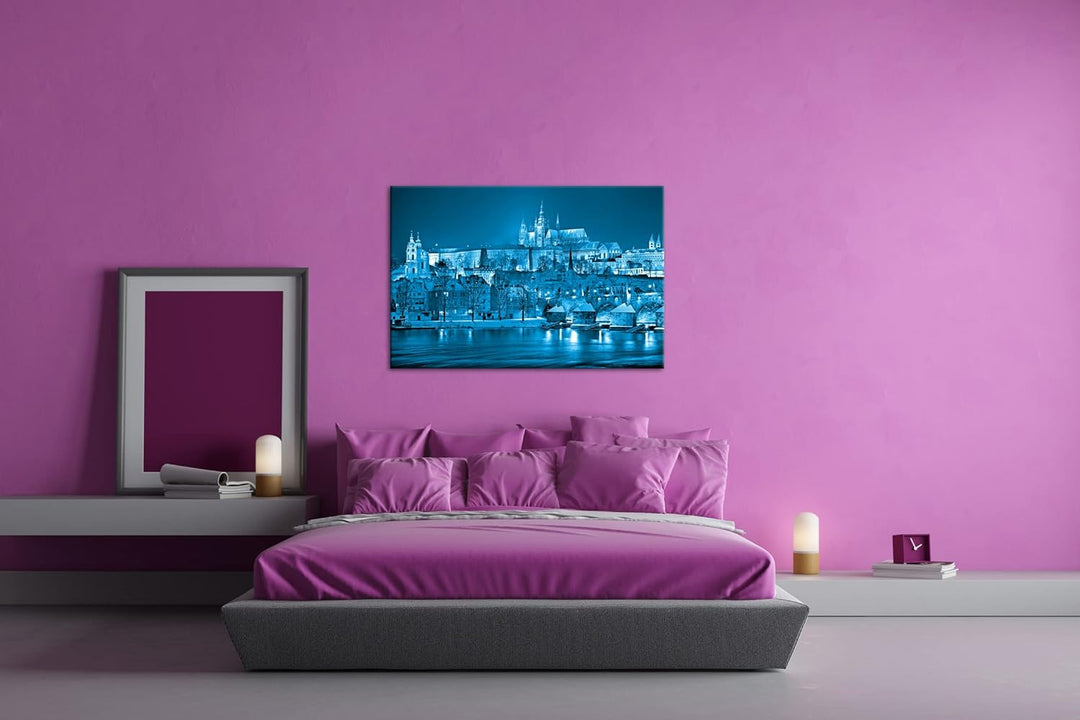 deyoli erhellendes Prag bei Nacht Format: 120x80 Effekt: Monocrome Blau als Leinwand, Motiv fertig g