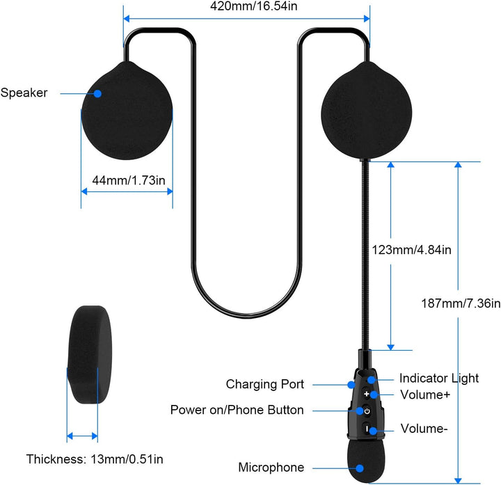 EJEAS E1+ Motorradhelm Bluetooth 5.1 Headset, mit CVC-Geräuschunterdrückung Funktion und 3D-Soundeff