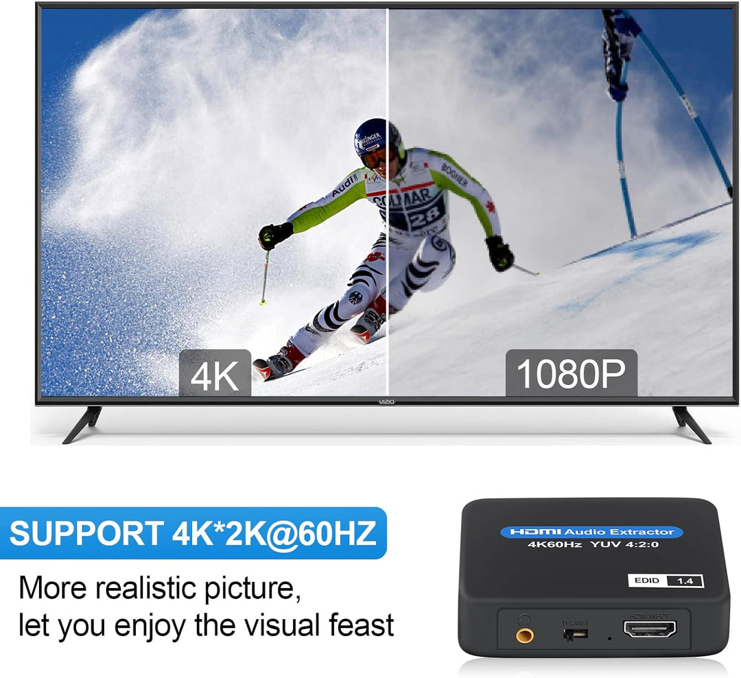 HDMI Audio Extractor, 4K@60Hz HDMI to HDMI + Optical Toslink SPDIF + 3.5mm Audio Output, HDMI Audio