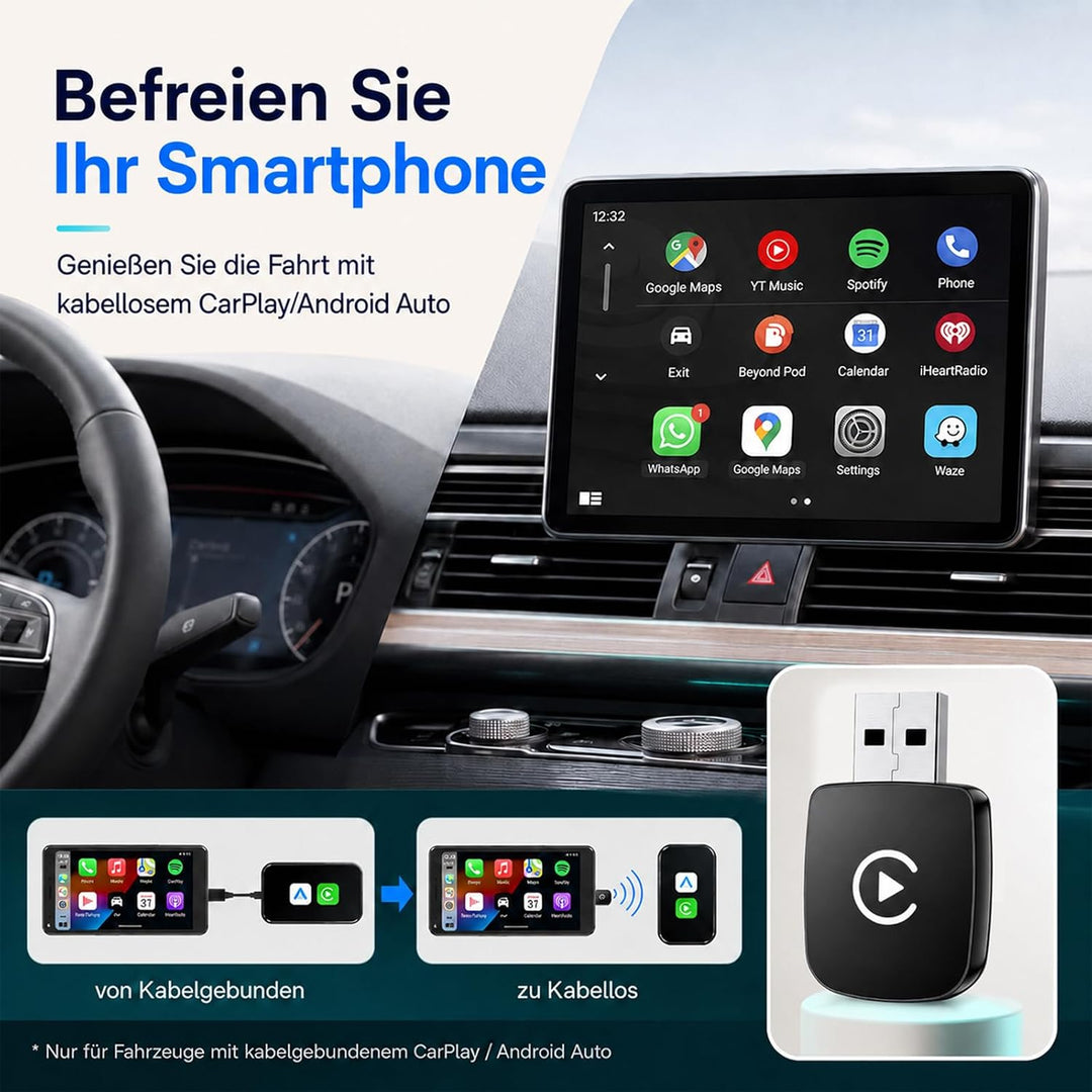 2 in 1 CarPlay &amp; Android Auto Wireless Adapter Kabellos, neuestes Modell 2026, Dualband WiFi 6 Bluet