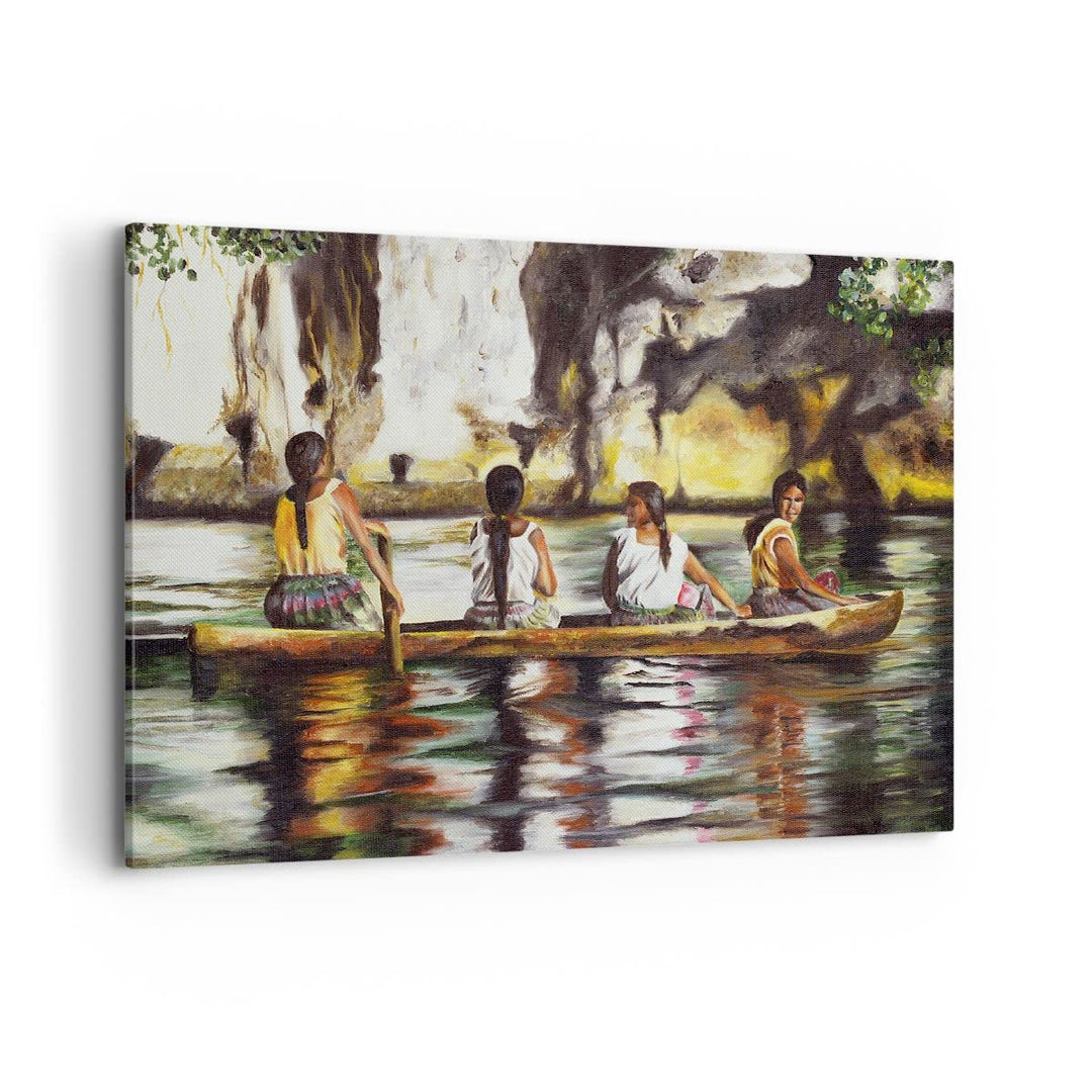 Bilder auf Leinwand 100x70cm Leinwandbild mit Rahmen Frau Wasser Boot Gross Wanddeko Bild Schlafzimm