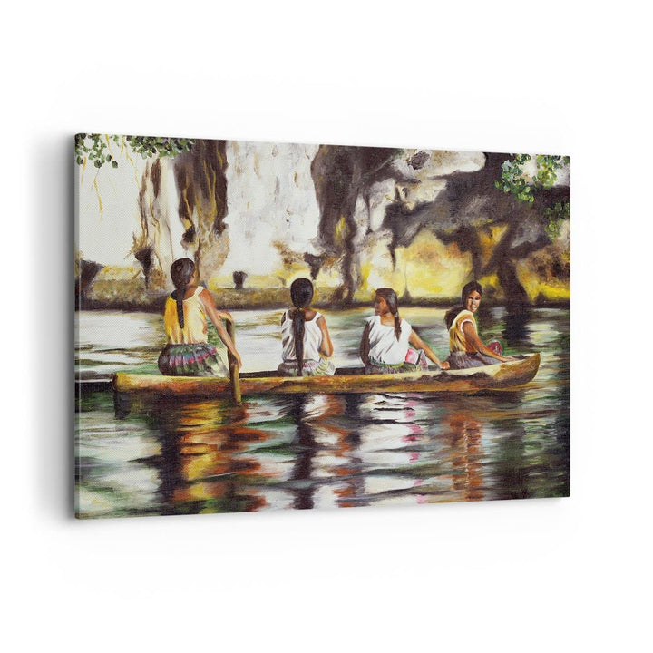 Bilder auf Leinwand 100x70cm Leinwandbild mit Rahmen Frau Wasser Boot Gross Wanddeko Bild Schlafzimm