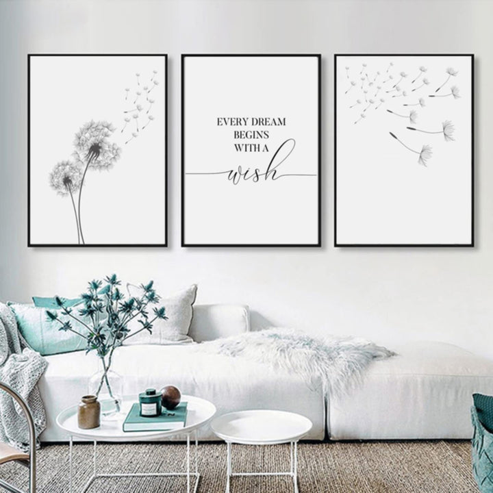 Trayosin 3er Poster Set Wohnzimmer - Aesthetic Blume Schwarz Weiss Bilder Deko Schlafzimmer - Pusteb
