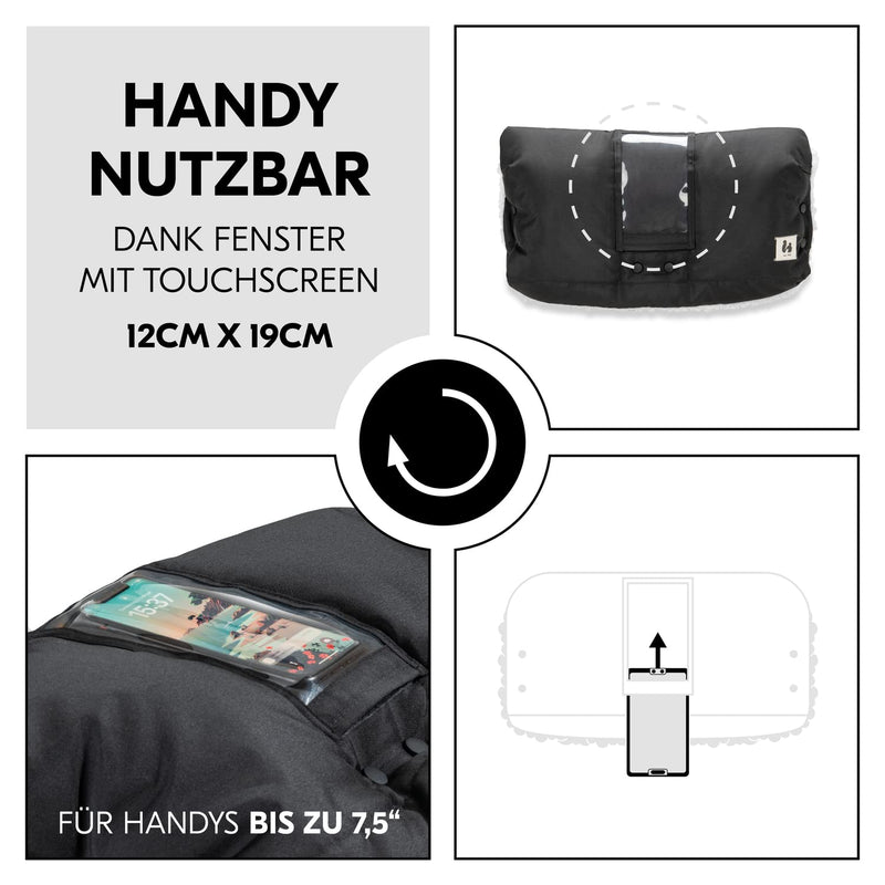 Hauck Handwärmer für Kinderwagen Buggy Fahrradanhänger, Handmuff mit Touchscreen Handy Tasche, Warme