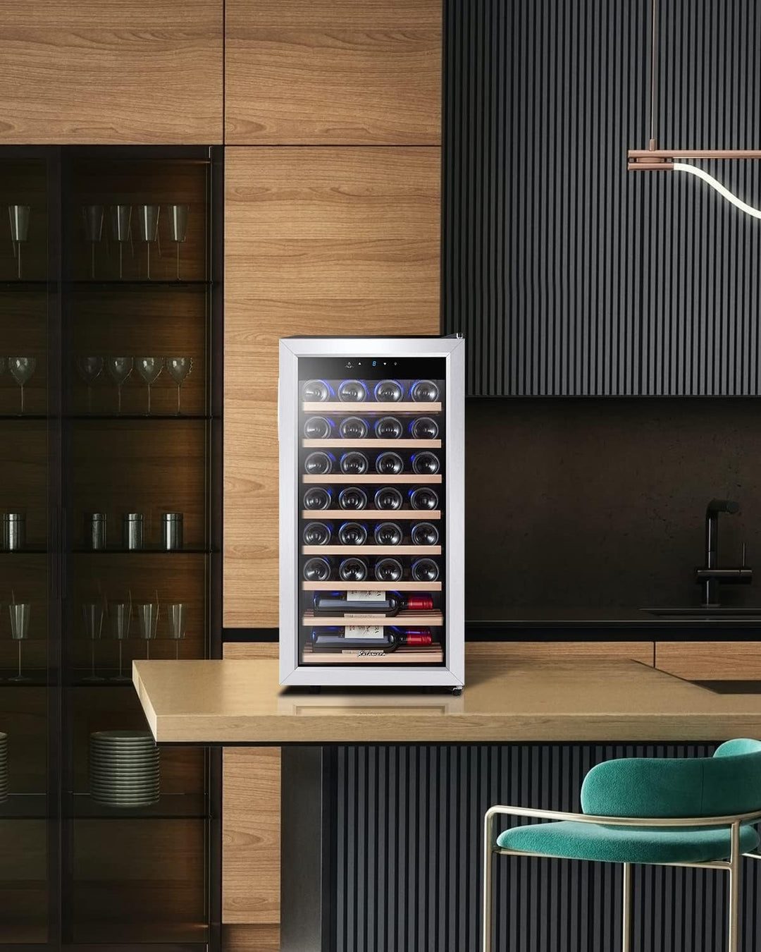 Kalamera Weinkühlschrank, 28 Flaschen 86 Liter, Touch-Bedienfeld, Edelstahl Glastür, 5-18°C Kühlzone