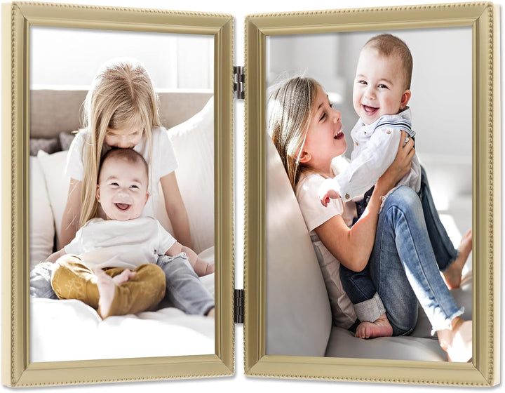 Lawrence Frames 11457D Doppel-Bilderrahmen, antikes Messing, 12,7 x 17,8 cm Goldfarben satiniert 5x7