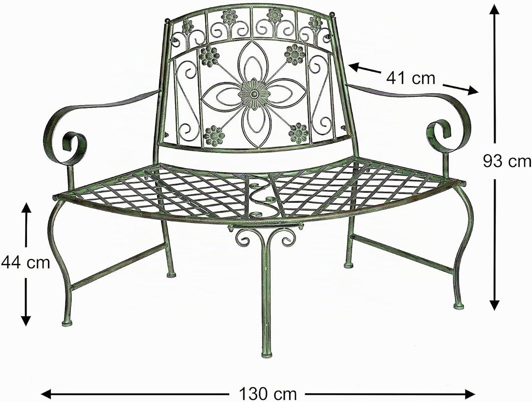 DanDiBo Sitzbank Halbrund Metall Wetterfest Grün 130 cm Baumbank 96009 Gartenbank Parkbank Eisenbank
