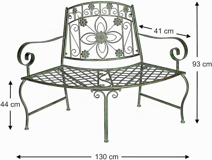 DanDiBo Sitzbank Halbrund Metall Wetterfest Grün 130 cm Baumbank 96009 Gartenbank Parkbank Eisenbank