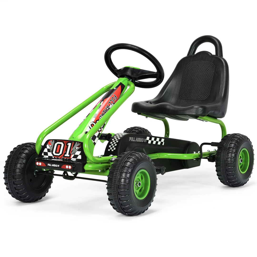COSTWAY Gokart mit verstellbarem Sitz, Go Kart mit Handbremse, Tretauto bis 30 kg belastbar, Pedal G