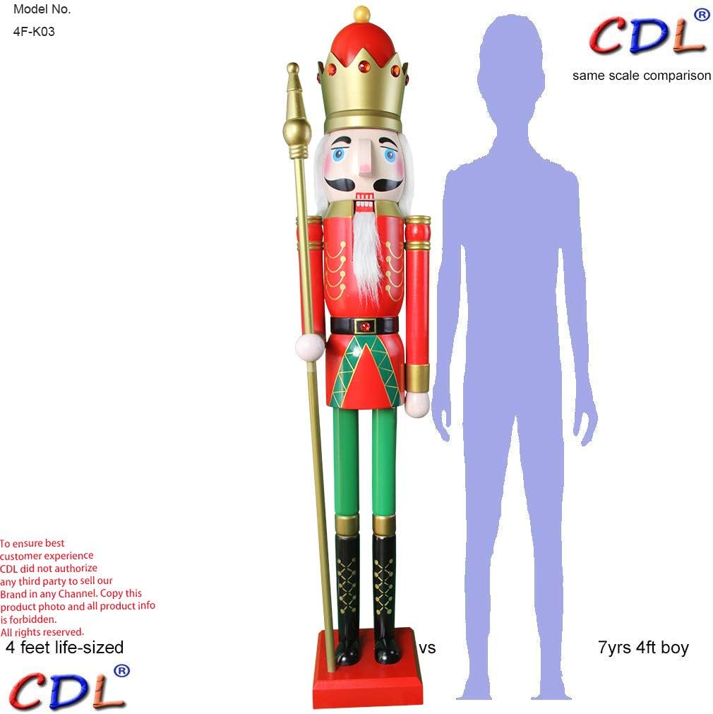 CDL 120cm hoch lebensgross gross rot Weihnachtsdekoration Holz Nussknacker König auf Ständer hält go