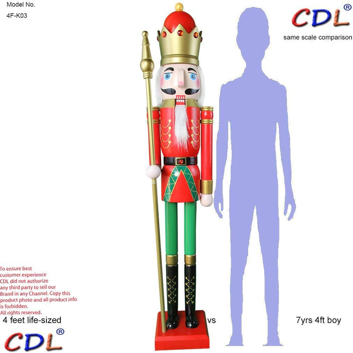 CDL 120cm hoch lebensgross gross rot Weihnachtsdekoration Holz Nussknacker König auf Ständer hält go