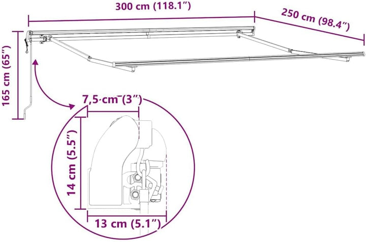 vidaXL Einziehbare Markise Beige 300 x 250 cm Stoff, Moderner Rechteckiger Terrassensonnenschutz, au