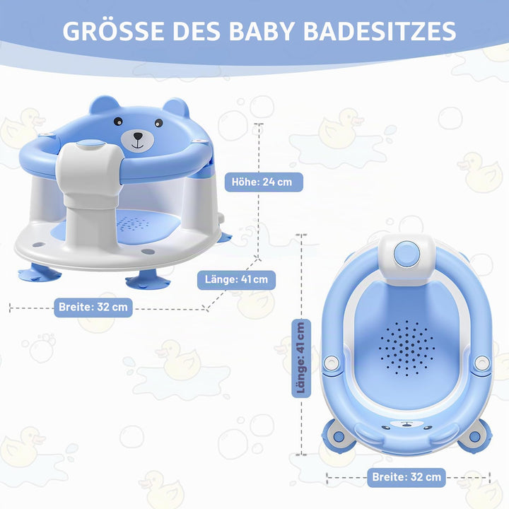 Badewannensitz Baby ab 6 Monate, Bär Rutschfester Badesitz Baby mit 4 Saugnäpfen und Kissen für Klei