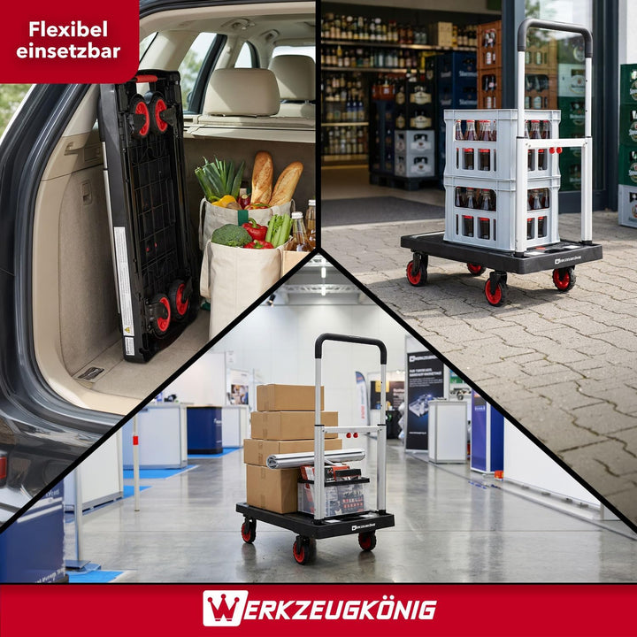 Premium Plattformwagen flach klappbar bis 150kg Tragkraft | Extra Robuste Transporthilfe mit schnell