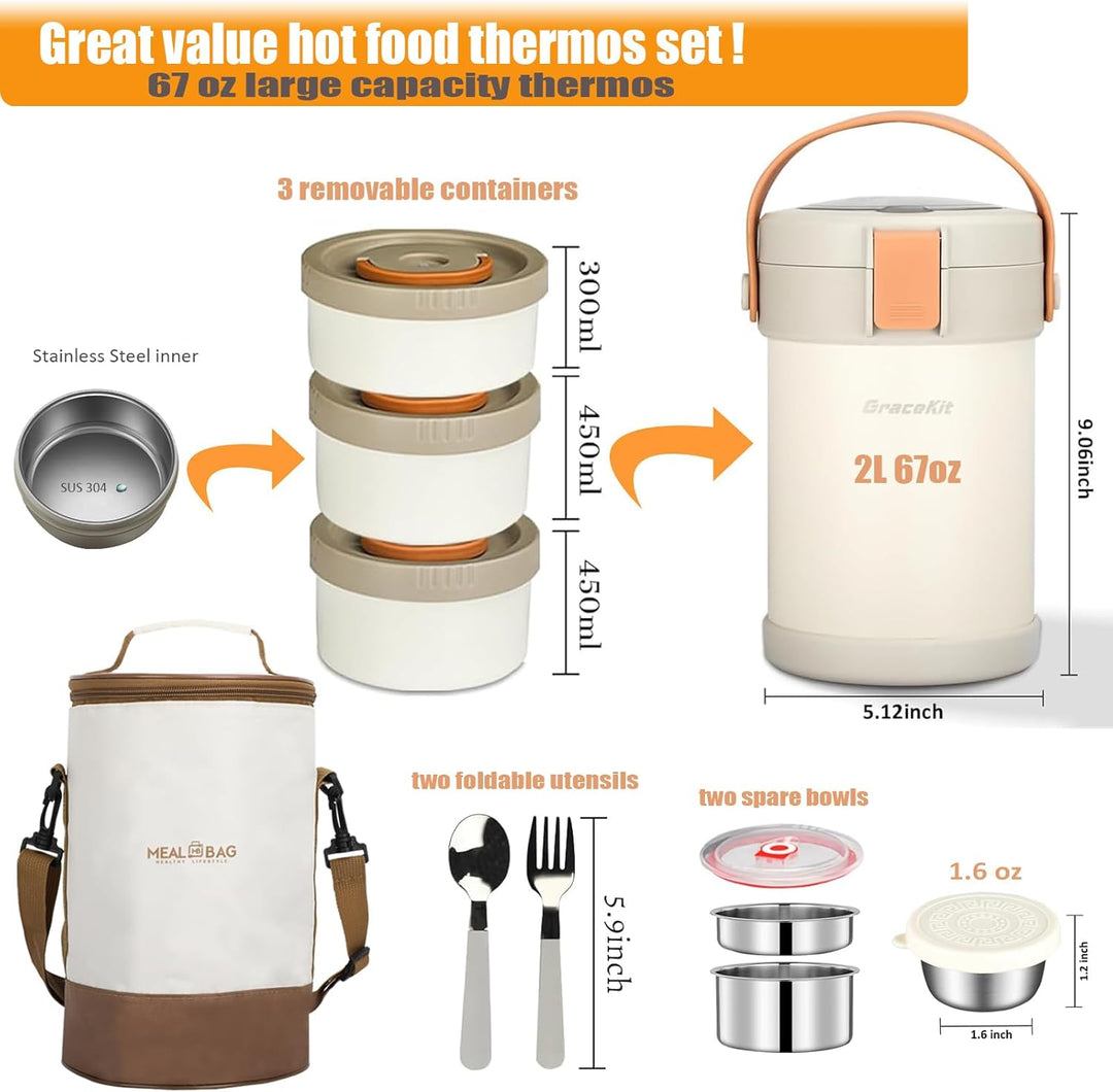 LINMAGCO Thermo-Lebensmittelflaschen für heisse Speisen, 2 l Suppenbehälter, 23 cm, 3-lagig, Edelsta