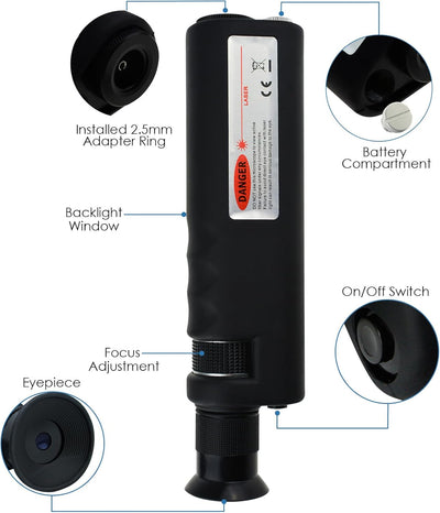 400X Lichtoptischer Hand-Mikroskopprüfer für Koaxialkabel einschliesslich 2,5 mm und 1,25 mm Adapter