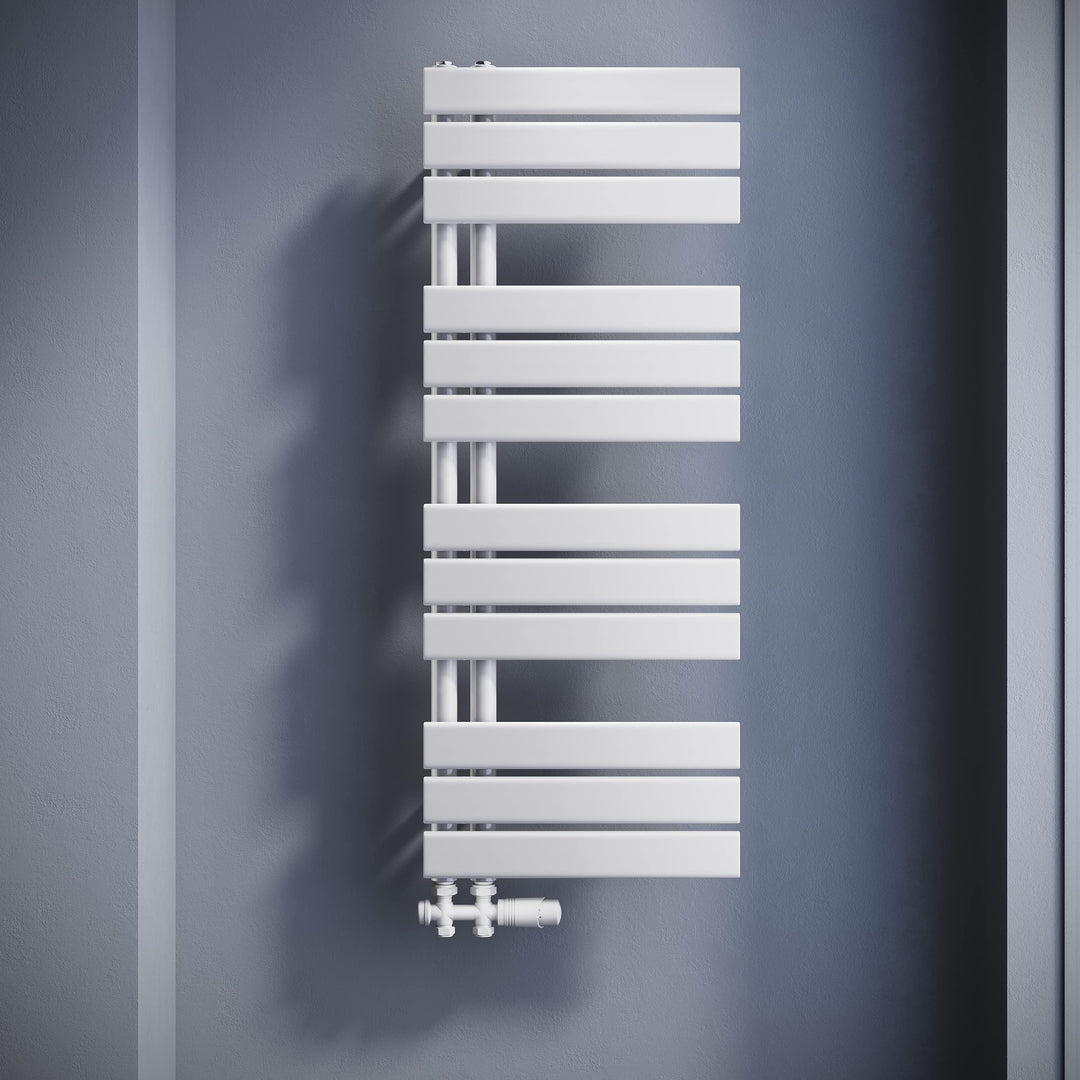 SONNI Badheizkörper Flach Handtuchtrockner 1038 x 400 mm Weiss Handtuchwärmer mit Multiblock Seitena
