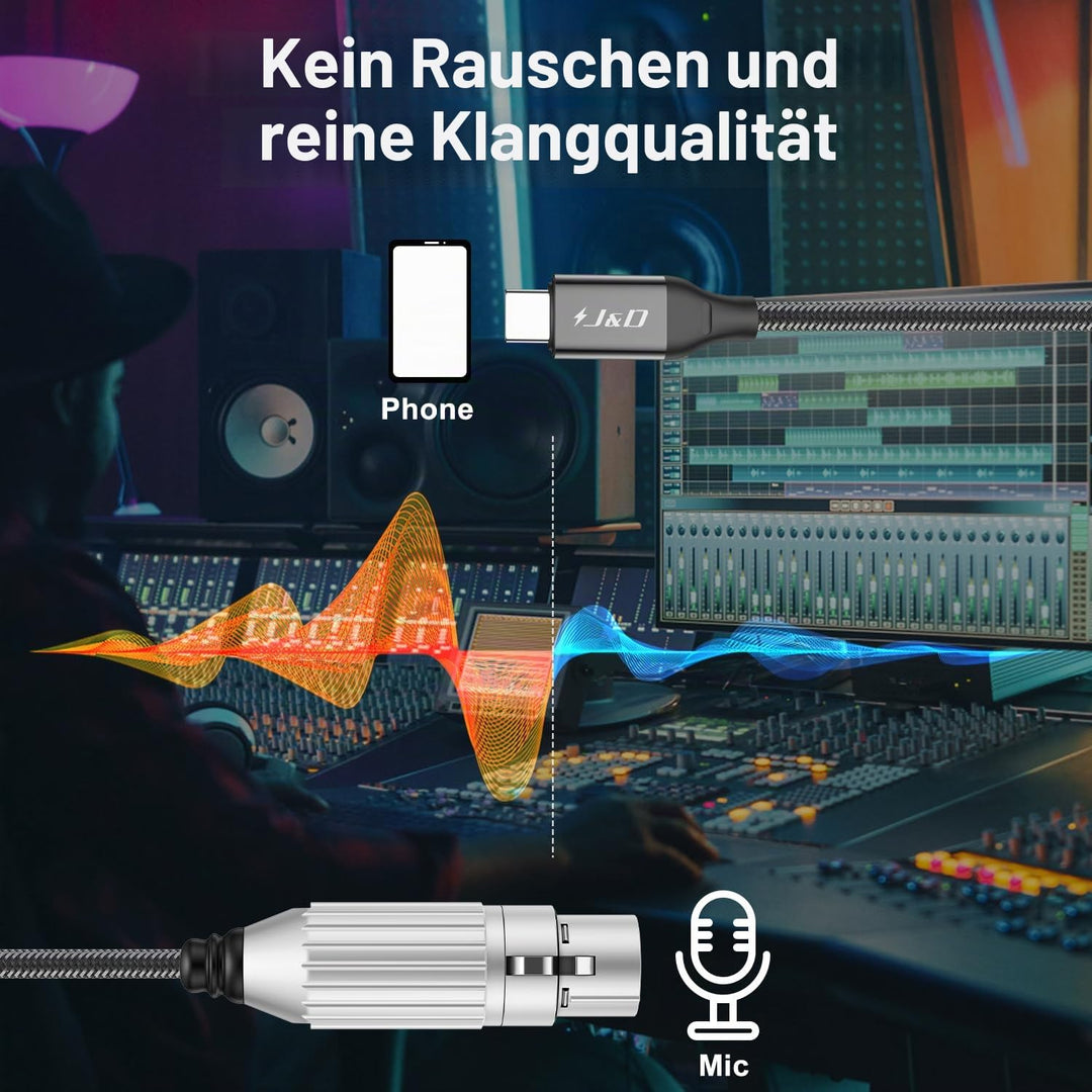 J&amp;D USB C zu XLR Mikrofon Audiokabel, Geflochtenes USB C zu XLR Buchse Mikrofonkabel für Audioaufnah