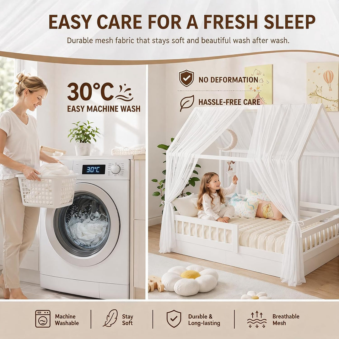 Hausbett Himmel Set, 2 Stück Betthimmel Hausbett, Leichter Atmbar Mailänder Gaze Himmelbett Vorhänge