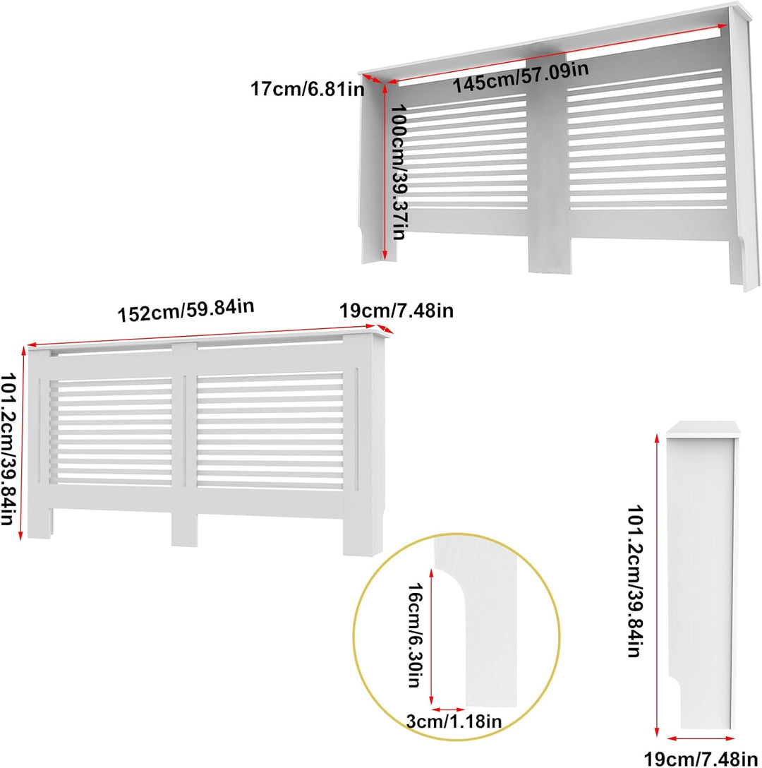 FATIVO Heizkörperverkleidung Hohe Heizkörperabdeckung Horizontal Holz 101×152×19 cm Weiss aus MDF la