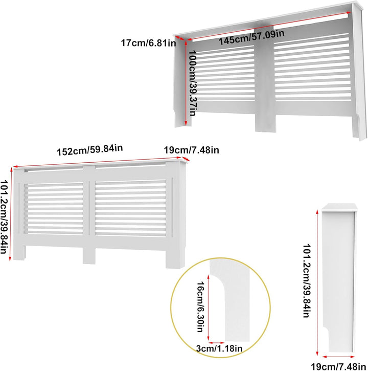 FATIVO Heizkörperverkleidung Hohe Heizkörperabdeckung Horizontal Holz 101×152×19 cm Weiss aus MDF la