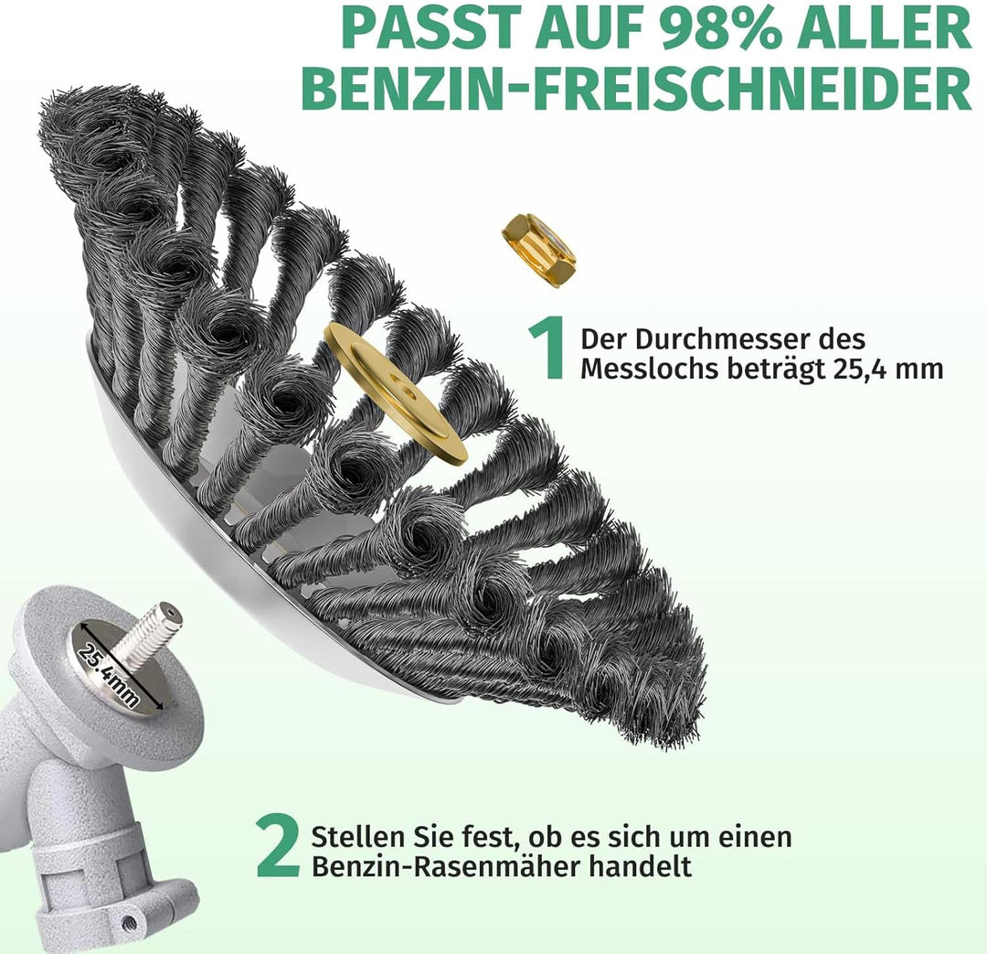 Unkrautbürste für Freischneider – 25,4 mm Bohrung, Stahlbürste, Wildkrautbürste, Ersatztrimmaufsatz