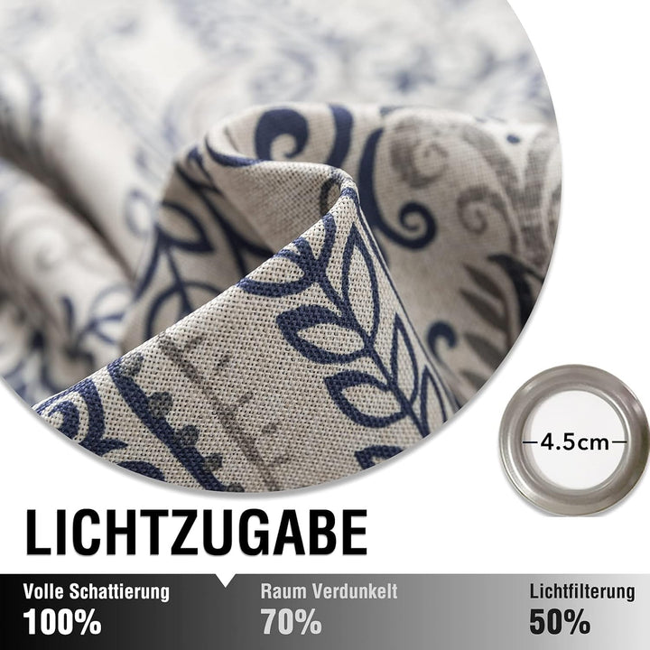 TOPICK Vorhänge Verdunkelungsvorhang Blumen 2 Stück H175xB130 Blau Blumen Muster Blau H175 x B130 cm