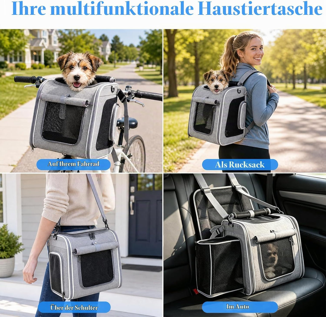 Hundefahrradkorb vorne, Faltbarer Erweiterbarer Fahrradkorb für Hunde mit Sicherheitsgurt &amp; Mesh-Fen