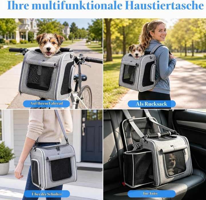 Hundefahrradkorb vorne, Faltbarer Erweiterbarer Fahrradkorb für Hunde mit Sicherheitsgurt &amp; Mesh-Fen