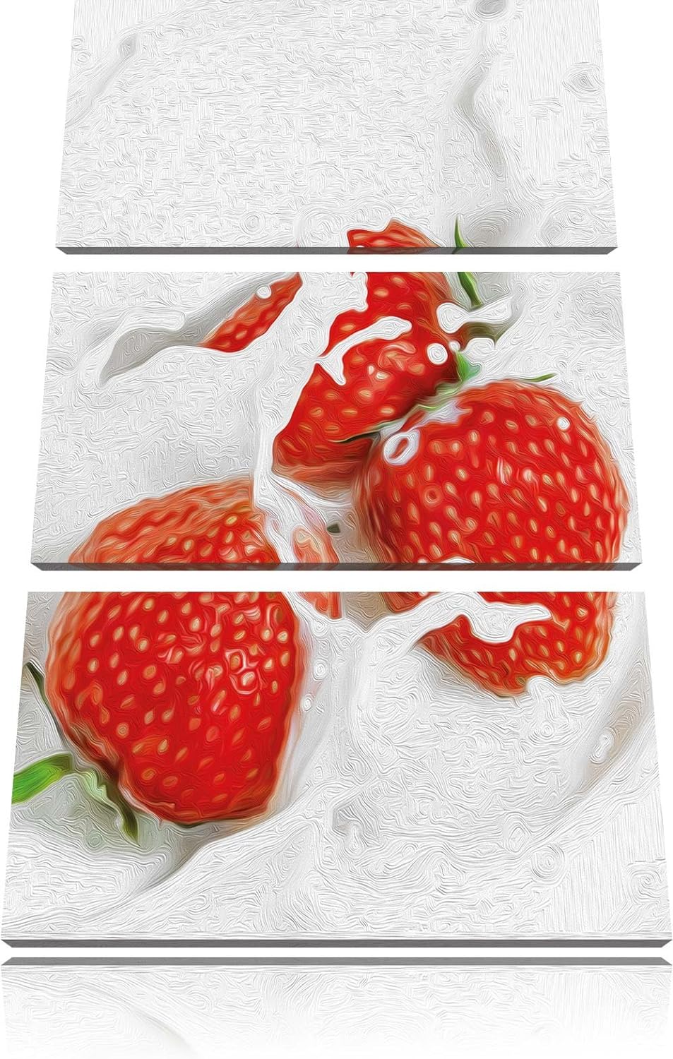 Pixxprint leckere Erdbeeren Schwimmen in Milch als Leinwandbild/Grösse: 3 Teilig (120x80) cm/Wandbil