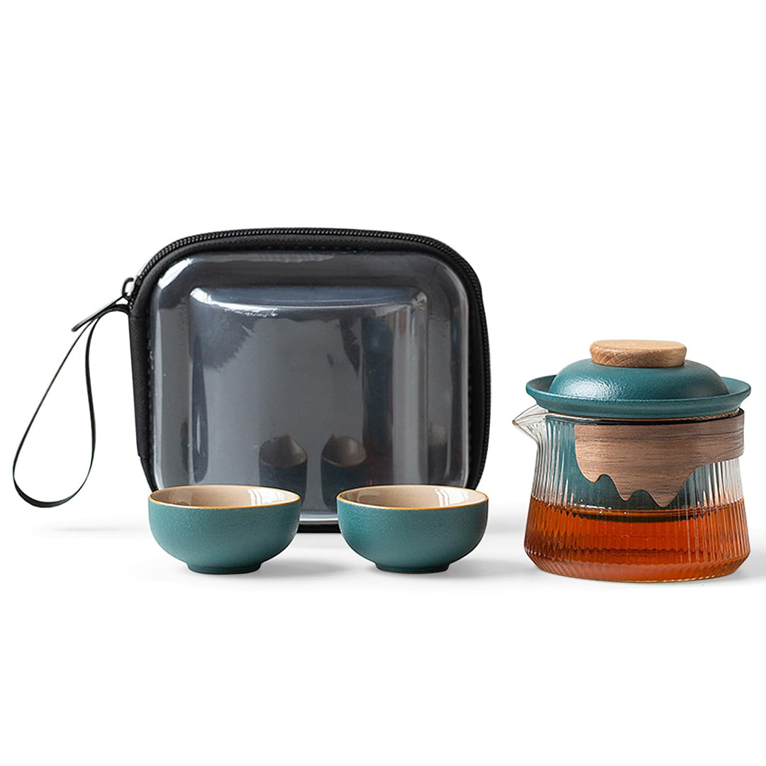 fanquare Tragbares Reiseteeservice Grün Porzellan Chinesisch Kung Fu Glas Teekanne mit Infusor Mini