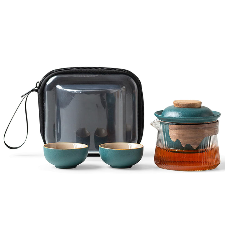 fanquare Tragbares Reiseteeservice Grün Porzellan Chinesisch Kung Fu Glas Teekanne mit Infusor Mini