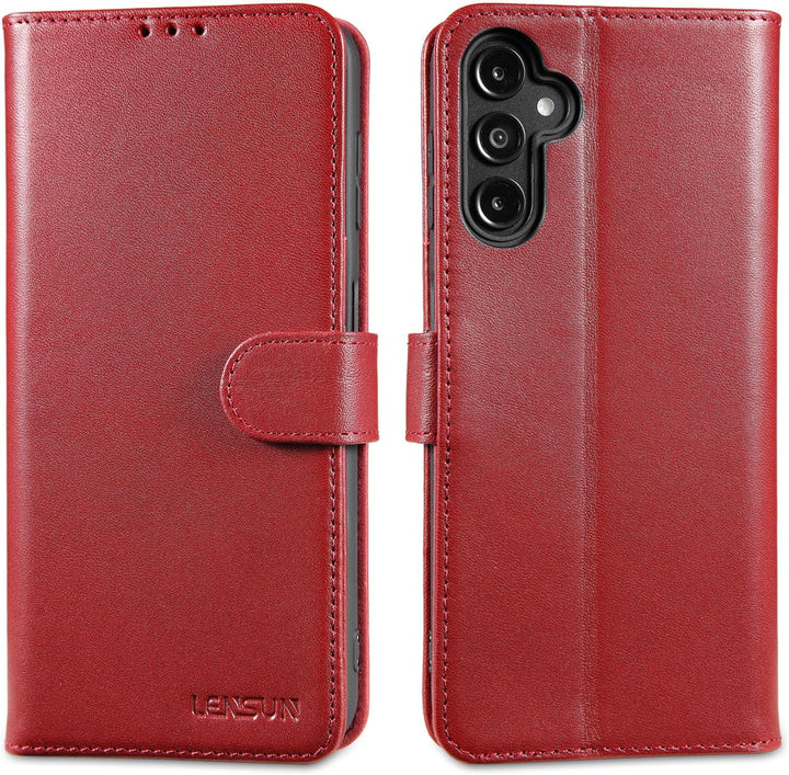 LENSUN Hülle Echtleder für Samsung Galaxy A14, Handyhülle [Echtes Leder][Magnetverschluss][RFID Bloc