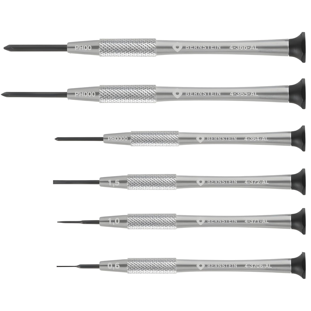 BERNSTEIN Uhrmacher-Mikro-Schraubendreher Satz 6-tlg Schlitz 0,6/1,0/1,5 mm & Kreuzschlitz PH0000 /