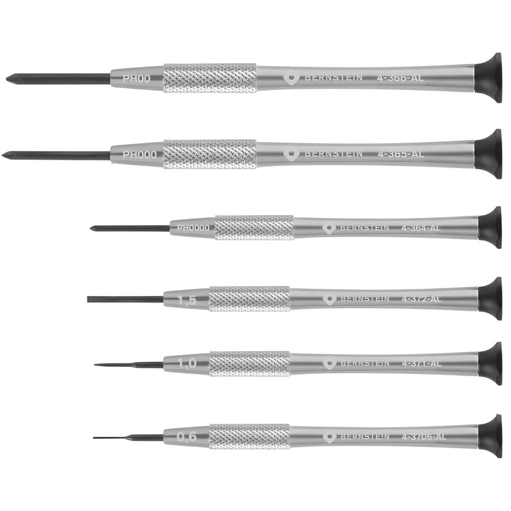 BERNSTEIN Uhrmacher-Mikro-Schraubendreher Satz 6-tlg Schlitz 0,6/1,0/1,5 mm & Kreuzschlitz PH0000 /