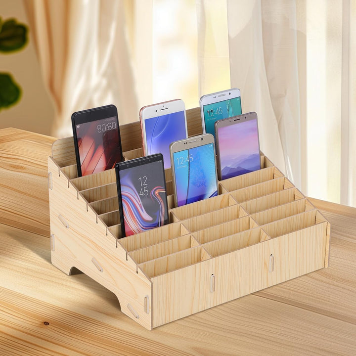 Operitacx Handy-Aufbewahrung für Schule, Handy, Gitter, Organizer, Holz, 30 Steckplätze, Handybox, K