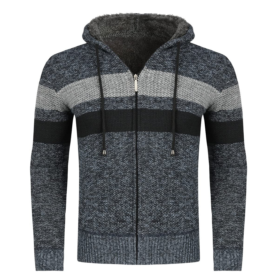 YOUTHUP Herren Strickjacke mit Kapuze Fleece Gefüttert Winter Cardigan Strick Fleecejacke Reissversc