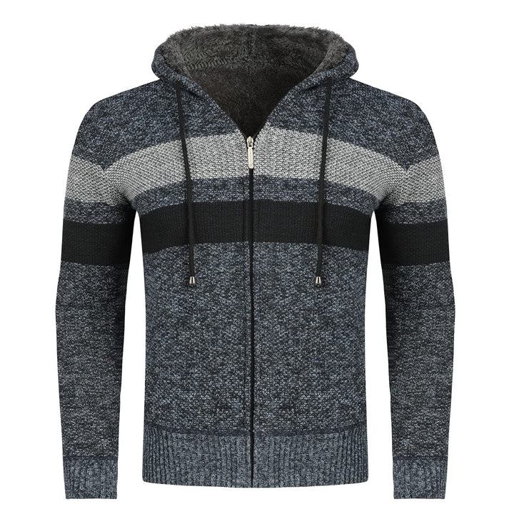 YOUTHUP Herren Strickjacke mit Kapuze Fleece Gefüttert Winter Cardigan Strick Fleecejacke Reissversc