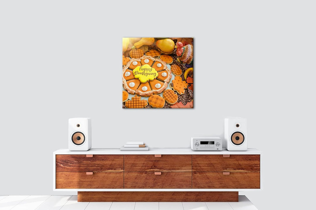 Erntedankfest Kürbis Kekse Format: 70x70 als Leinwandbild, Motiv fertig gerahmt auf Echtholzrahmen,