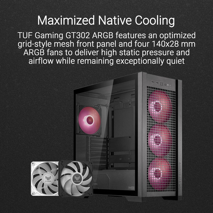 ASUS TUF Gaming GT302 ARGB Black Mid-Tower-ATX-Gehäuse (4X 140 x 28-mm-ARGB-Lüfter, austauschbare Se