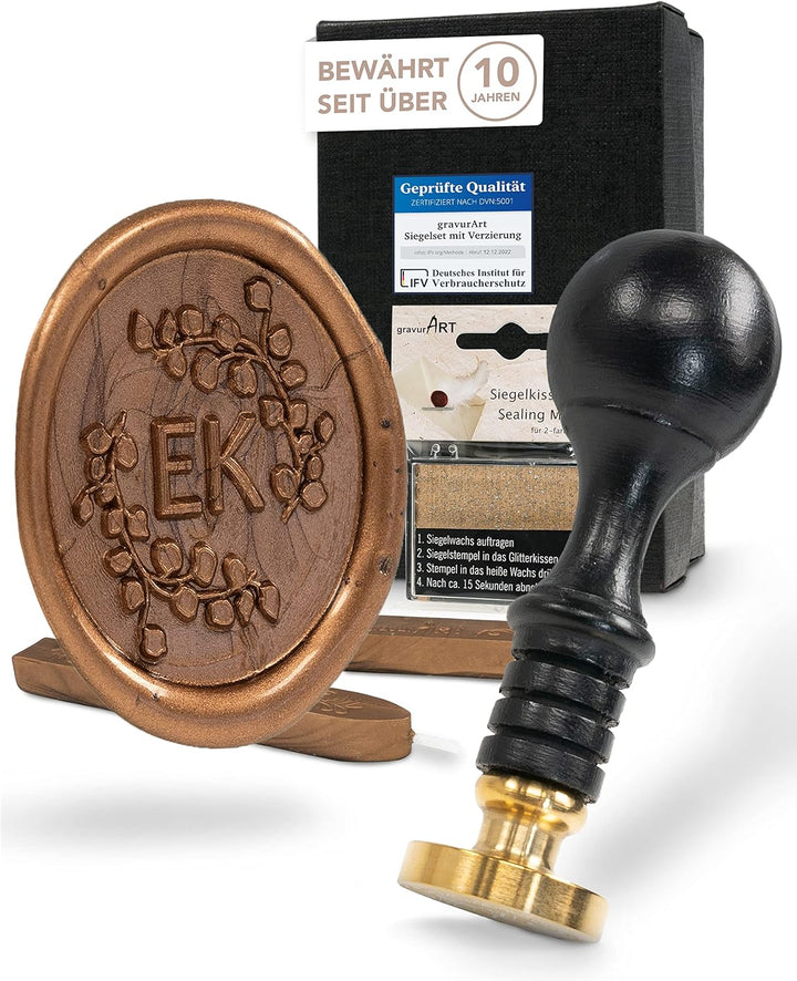 gravurART Siegelset Siegelstempel personalisiert incl. 2 Stangen Siegelwachs und Goldkissen - Einlad