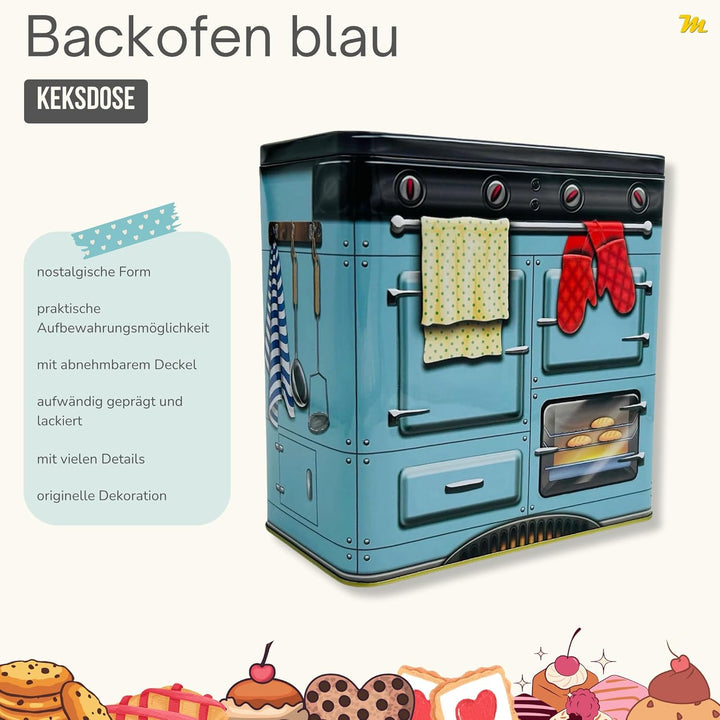 Nostalgischer Backofen blau - Dose in Form eines nostalgischen Backofens mit vielen Details - Keksdo