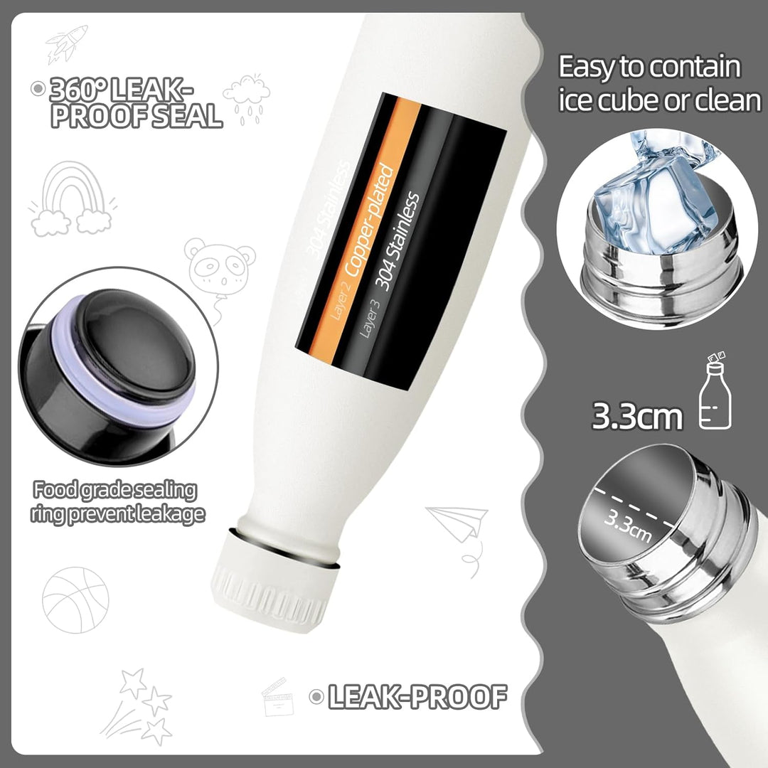 HoneyHolly Trinkflasche Edelstahl Kinder Sport, 500ML BPA-frei, Thermosflasche, Wasserflasche Doppel