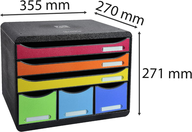 Exacompta 306798D Ablagebox Iderama Querformat mit 6 Schubladen für DIN A+ Dokumente. Belastbare Sch