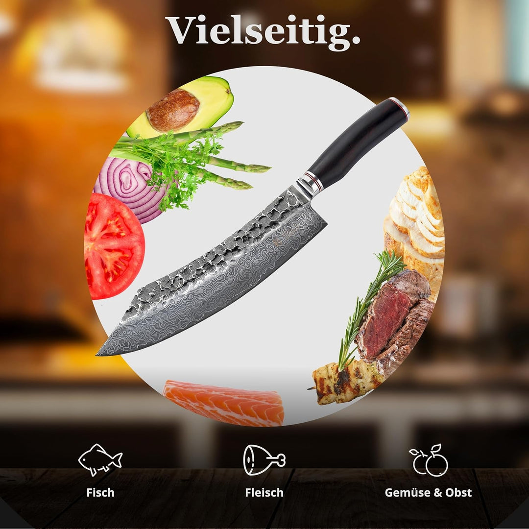 Wakoli EBO Damastmesser Blockmesser 25 cm Klinge scharfes Küchenmesser aus 67 Lagen Damaststahl mit