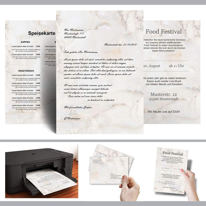 Briefpapier Sets Marmor &amp; Struktur, MARMOR NATUR 100 Blatt Briefpapier + 100 passende Briefumschläge