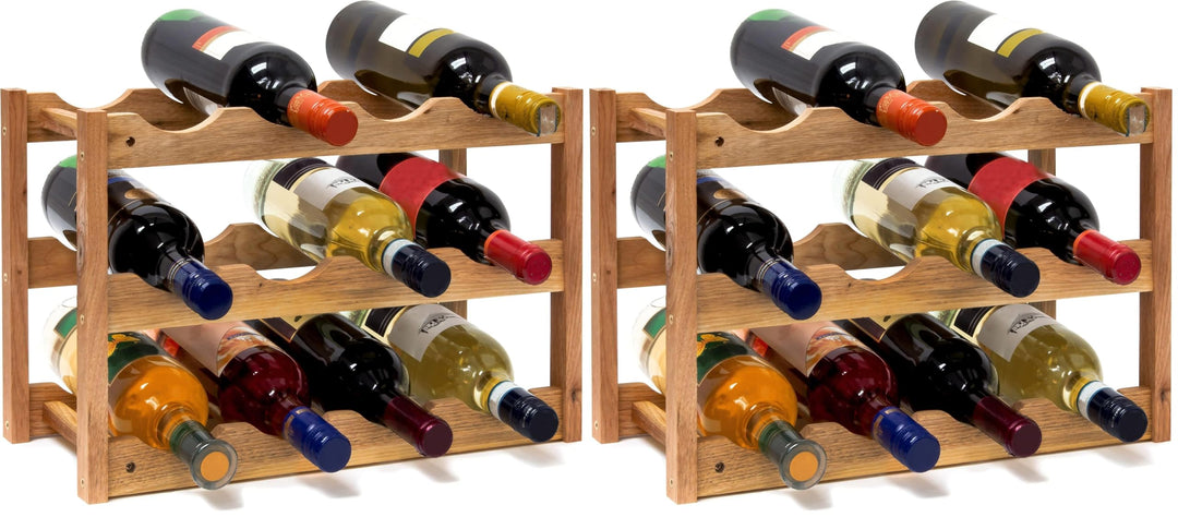 Relaxdays klein, Flaschenregal 12 Flaschen Wein, H x B x T: 28 x 21 x 42 cm, natürlich, Holz, Weinre