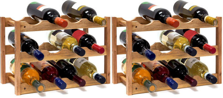 Relaxdays klein, Flaschenregal 12 Flaschen Wein, H x B x T: 28 x 21 x 42 cm, natürlich, Holz, Weinre
